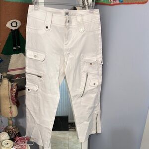 Cache’ White Cargo Pants with Zipper Details